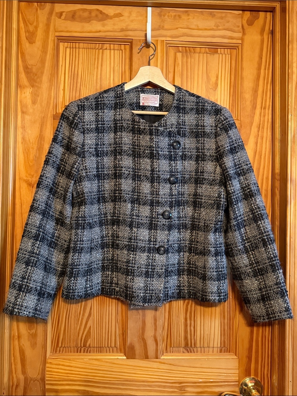 Pendleton Vintage Black & Gray Plaid Boxy Wool Jacket